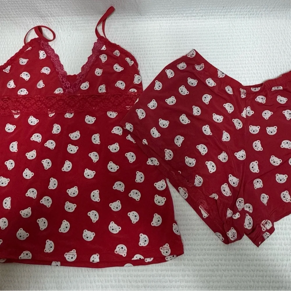 Red Bear Print Women's Sleepwear Set - Picture 1 of 6